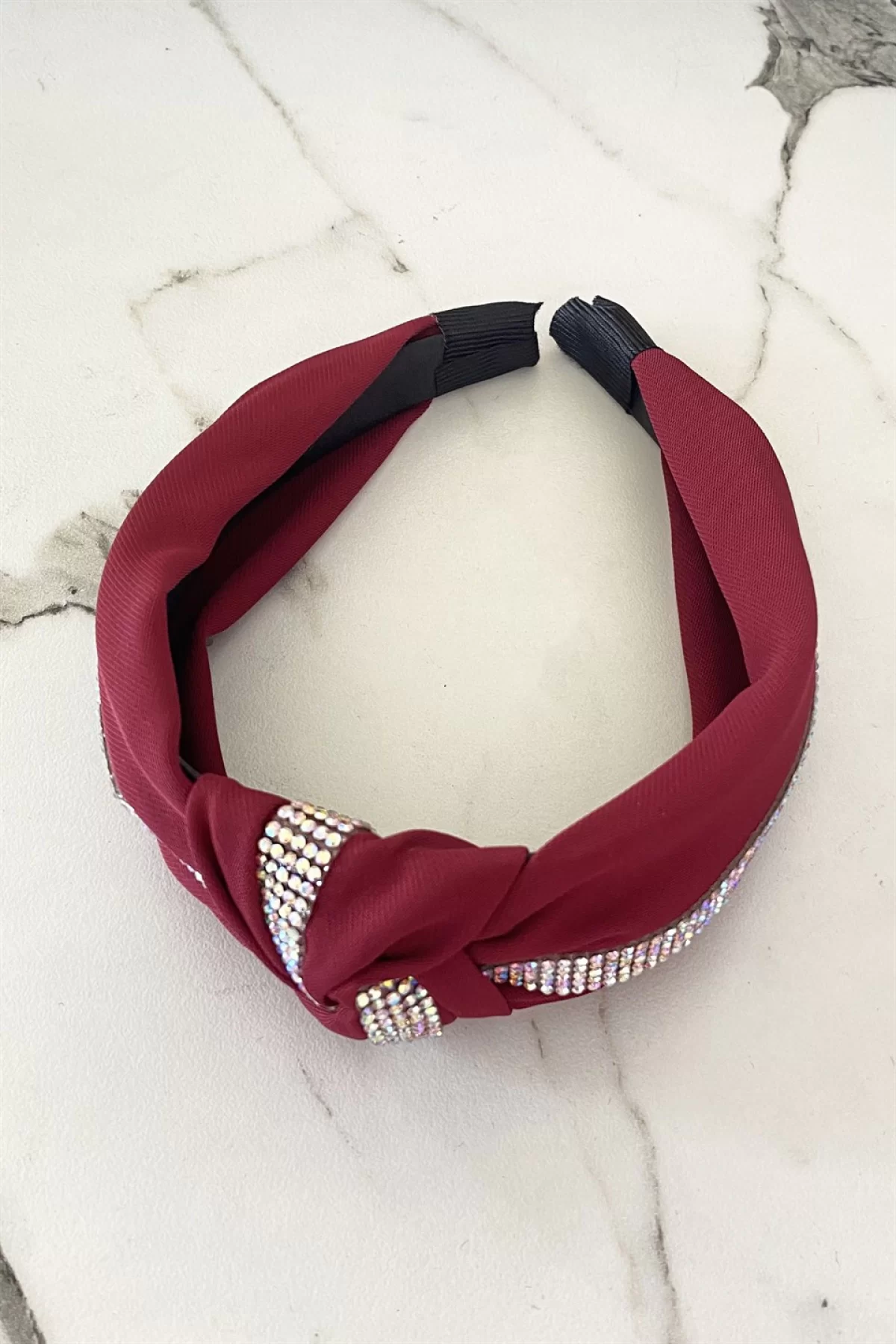 Bordo Renk Taş Detaylı Düğümlü Taç