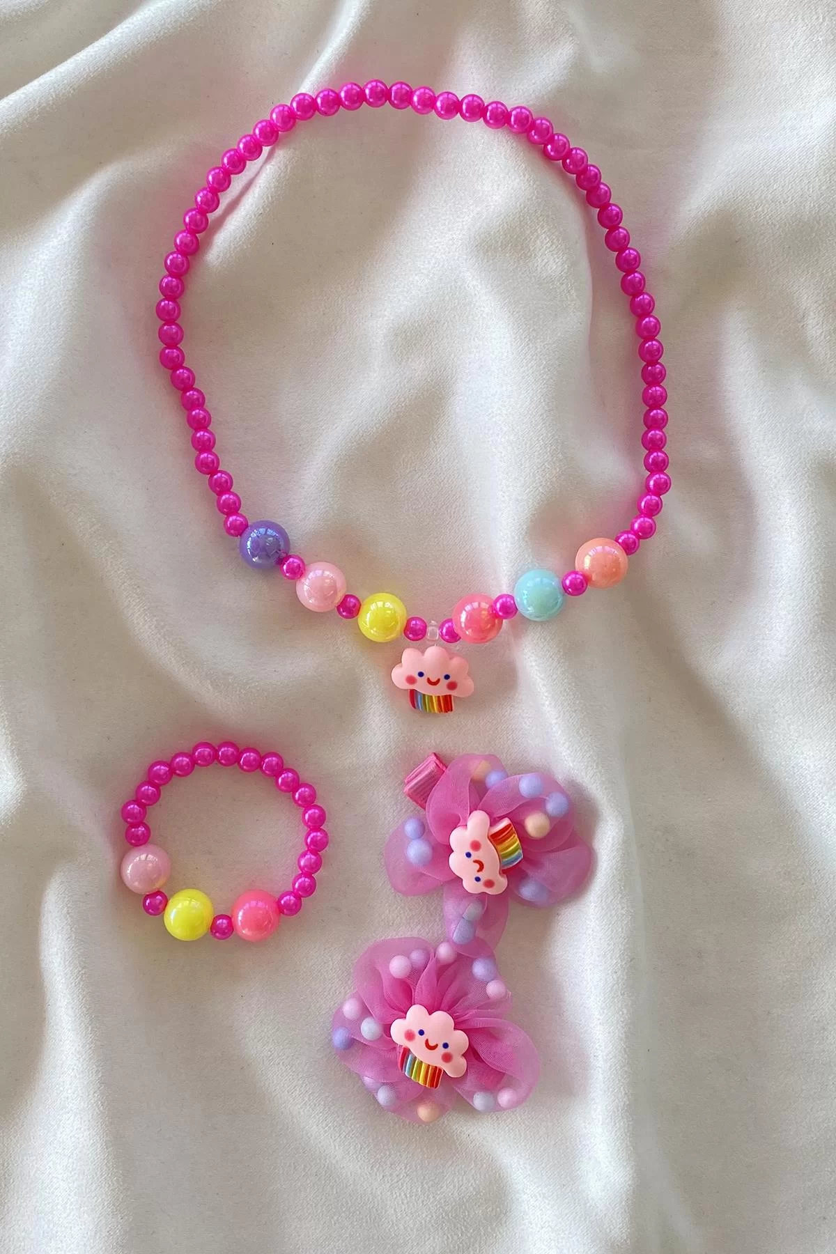 Çok Renk Karışık Figürlü 4lü Kız Çocuk Kolye  Set