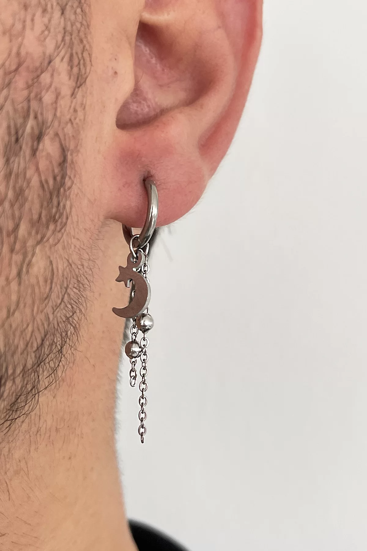 Gümüş Renk Ay Ve Yıldız Figürlü Unisex Çelik Küpe (Tek)