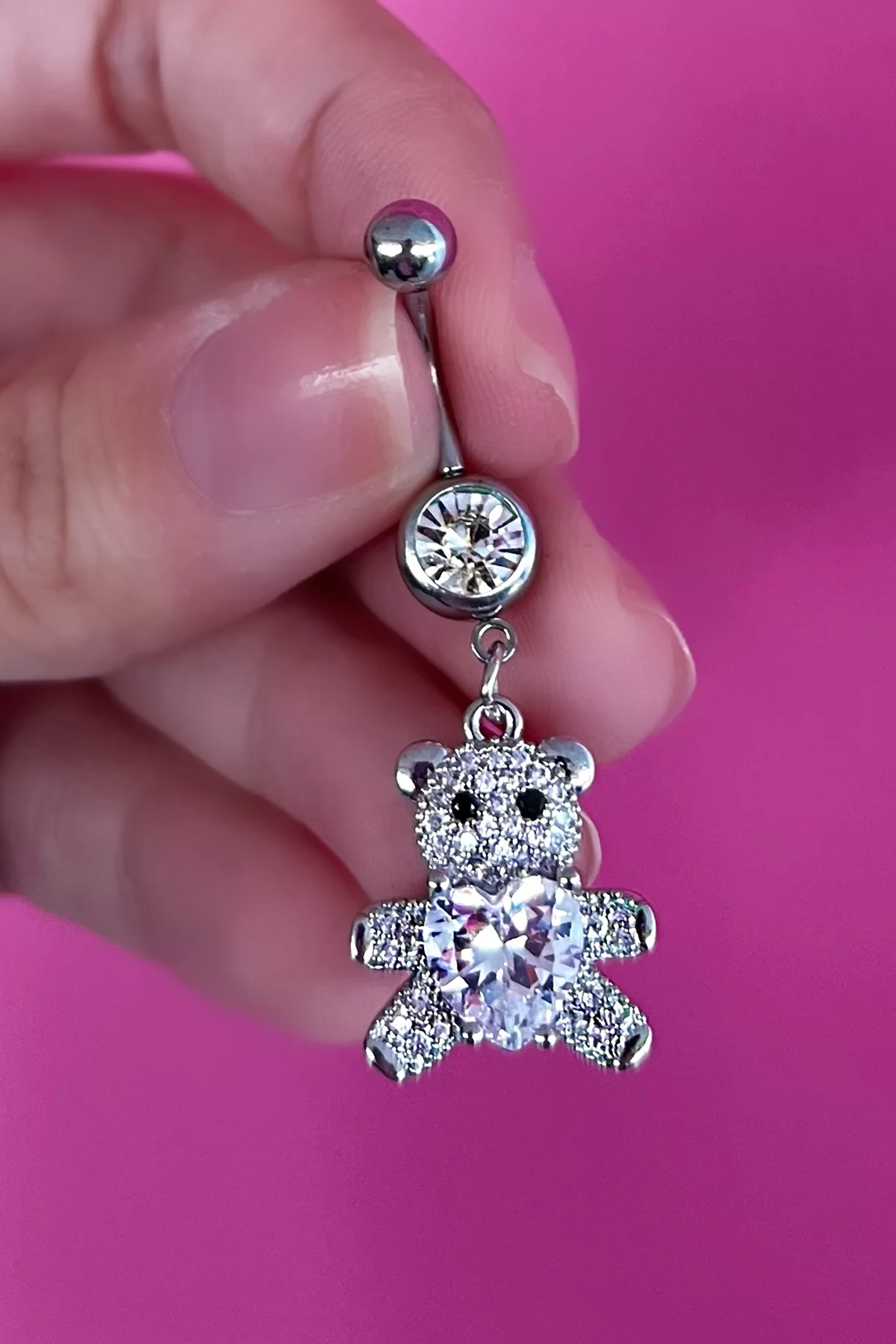 Gümüş Renk Ayıcık Figürlü Cerrahi Çelik Göbek Piercing