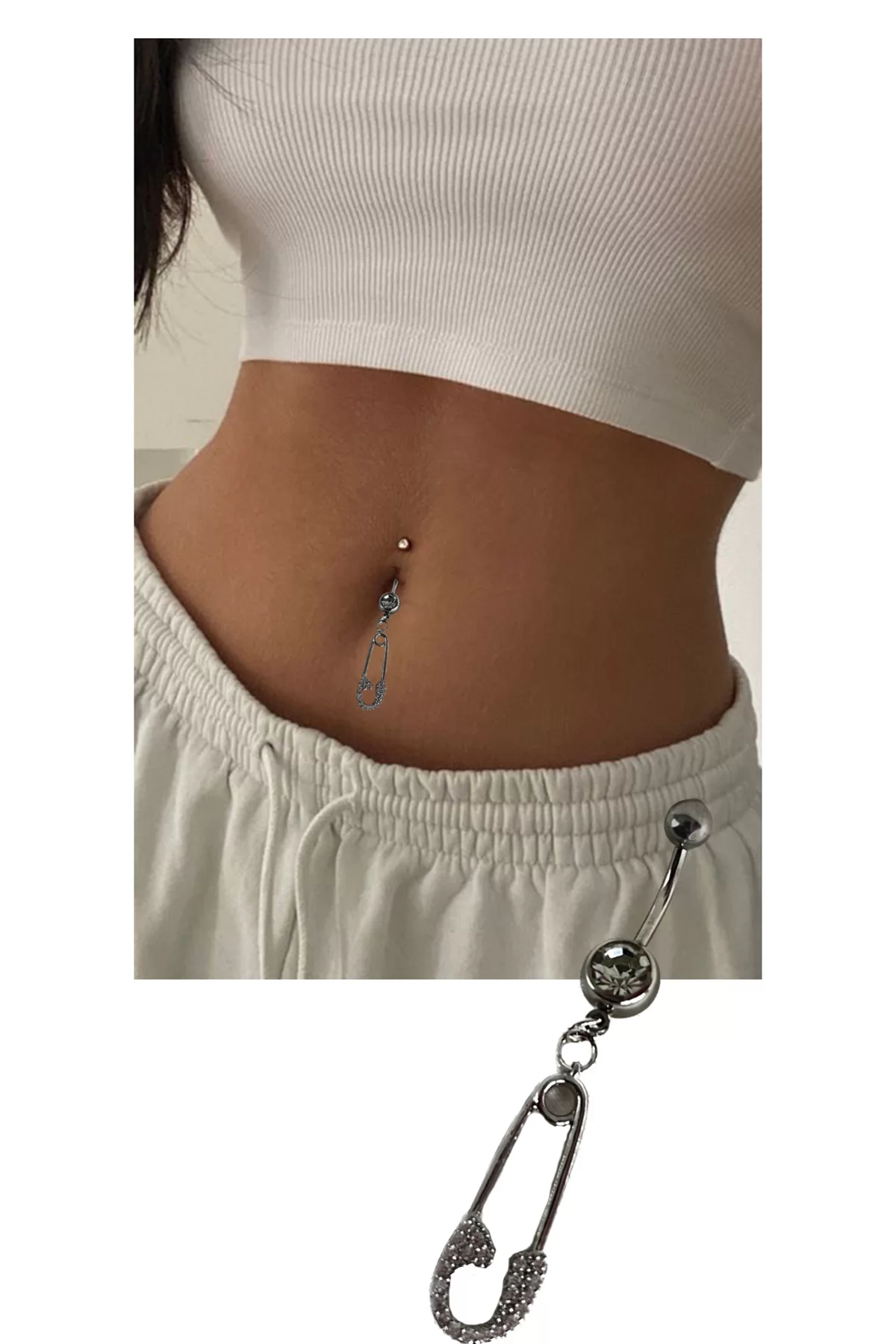 Gümüş Renk Kilitli İğne Figürlü Cerrahi Çelik Göbek Piercing