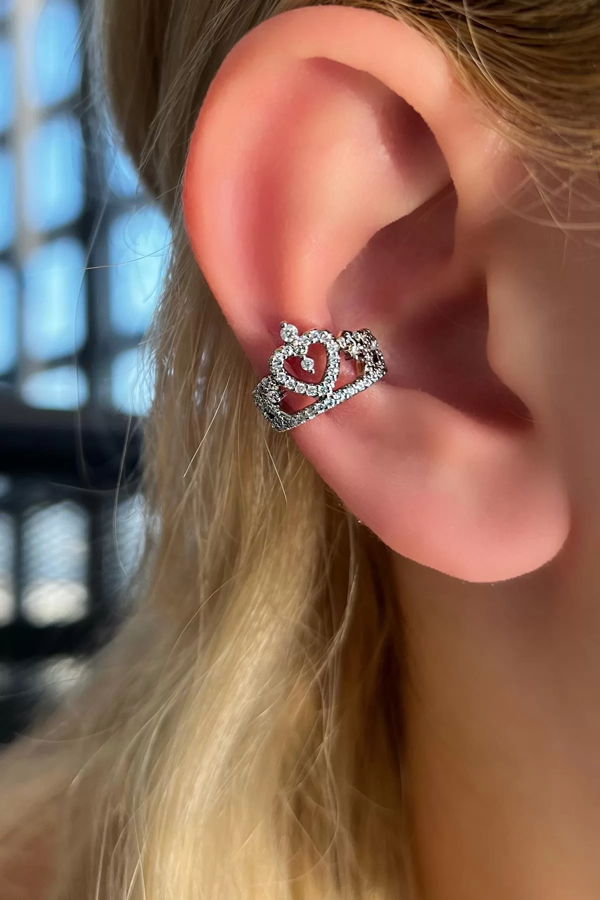 Gümüş Renk Prenses Tacı Detaylı Ear Cuff Küpe
