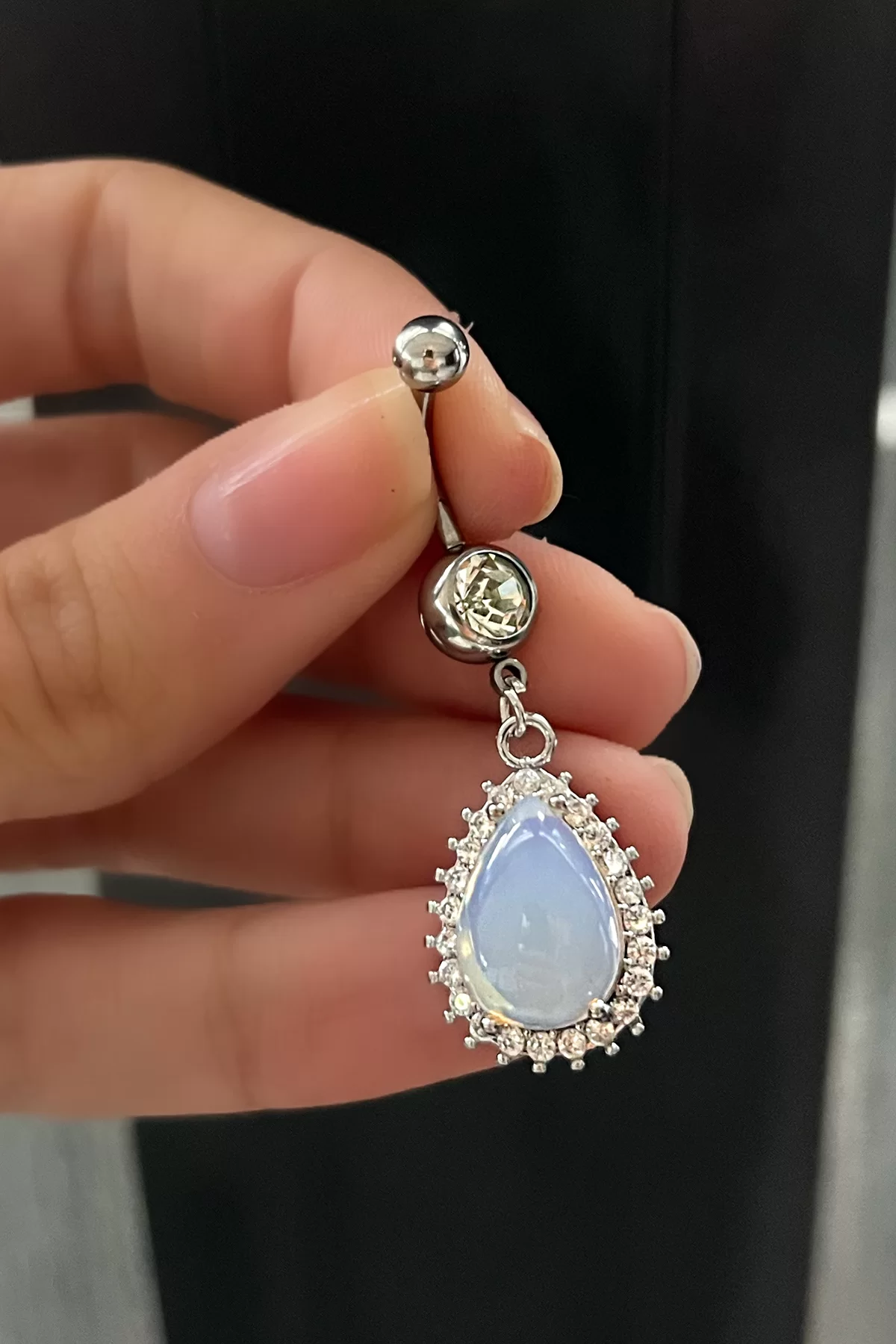 Gümüş Renk Taşlı Cerrahi Çelik Göbek Piercing