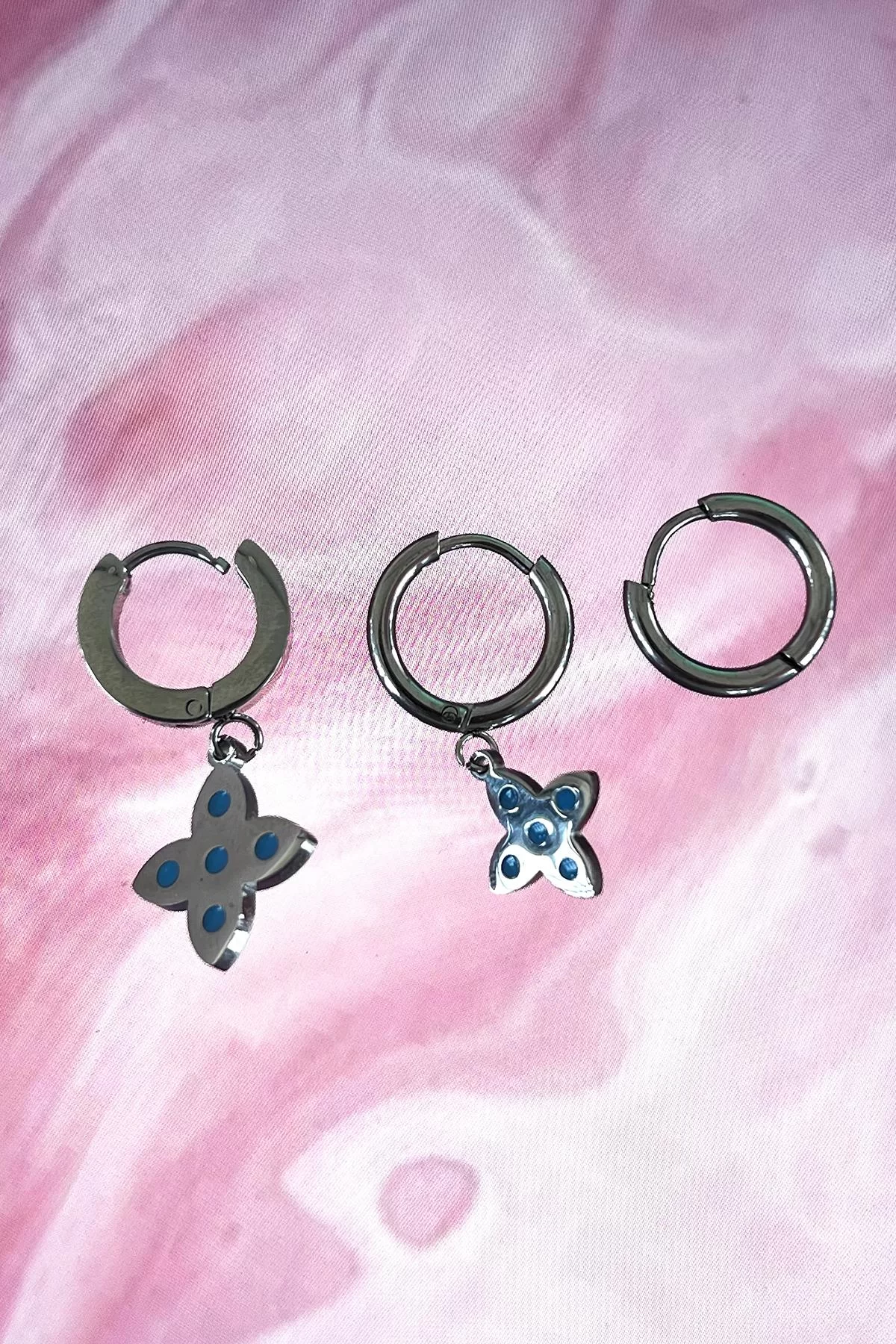 Gümüş Renk Van Cleef Çelik Küpe Set