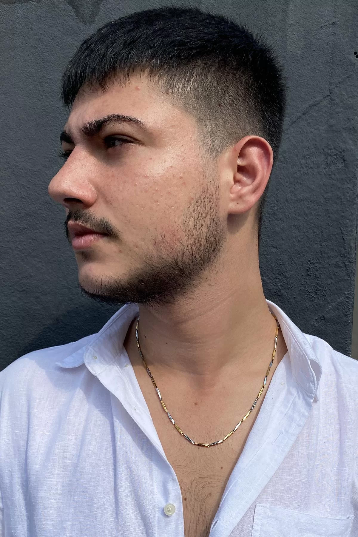 Gümüş Ve Altın Renk Çelik Kolye Erkek Set