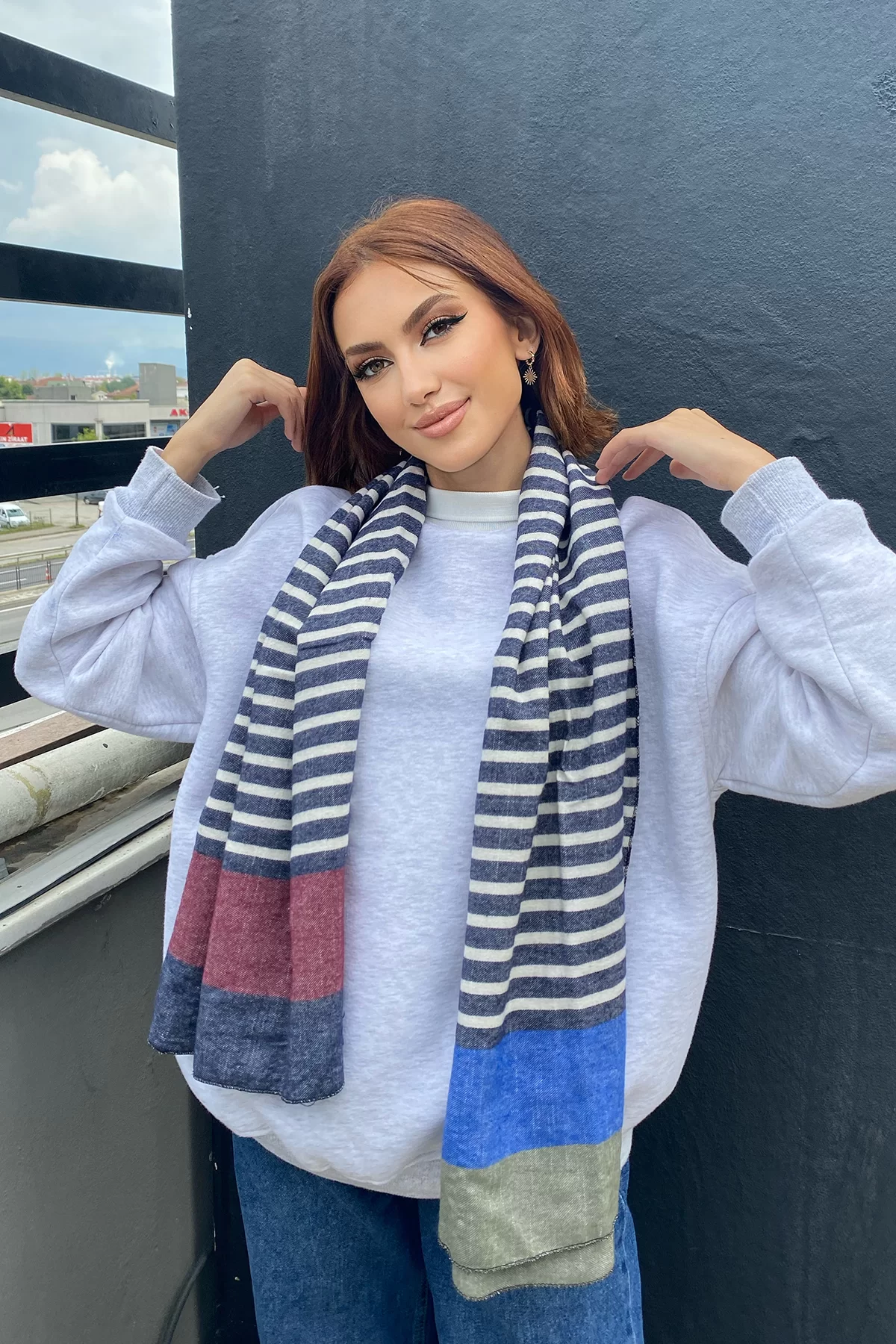 Karışık Renk Çizgili Unisex Şal