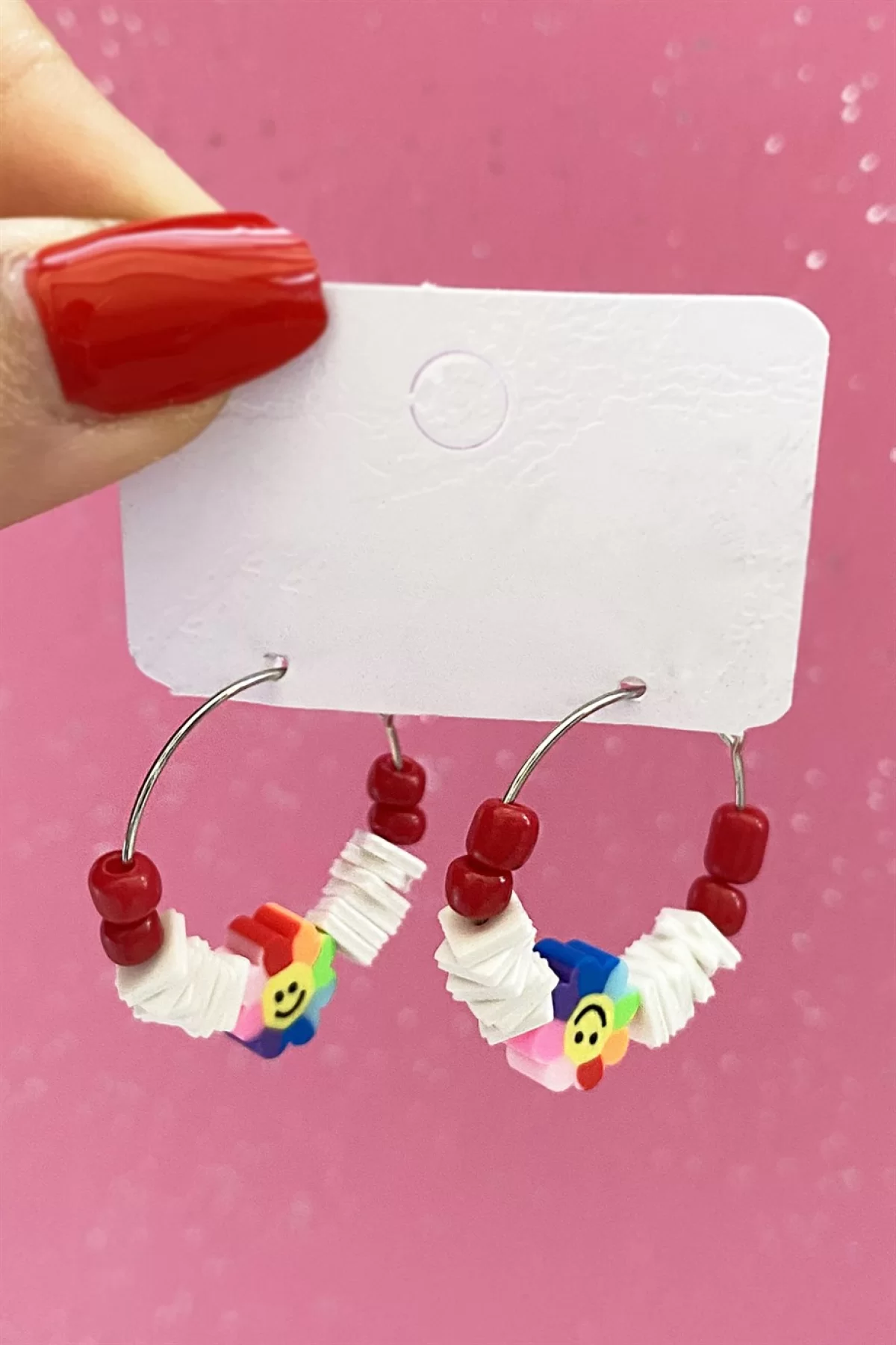 Karışık Renk Fimo Halka Küpe (Çift)