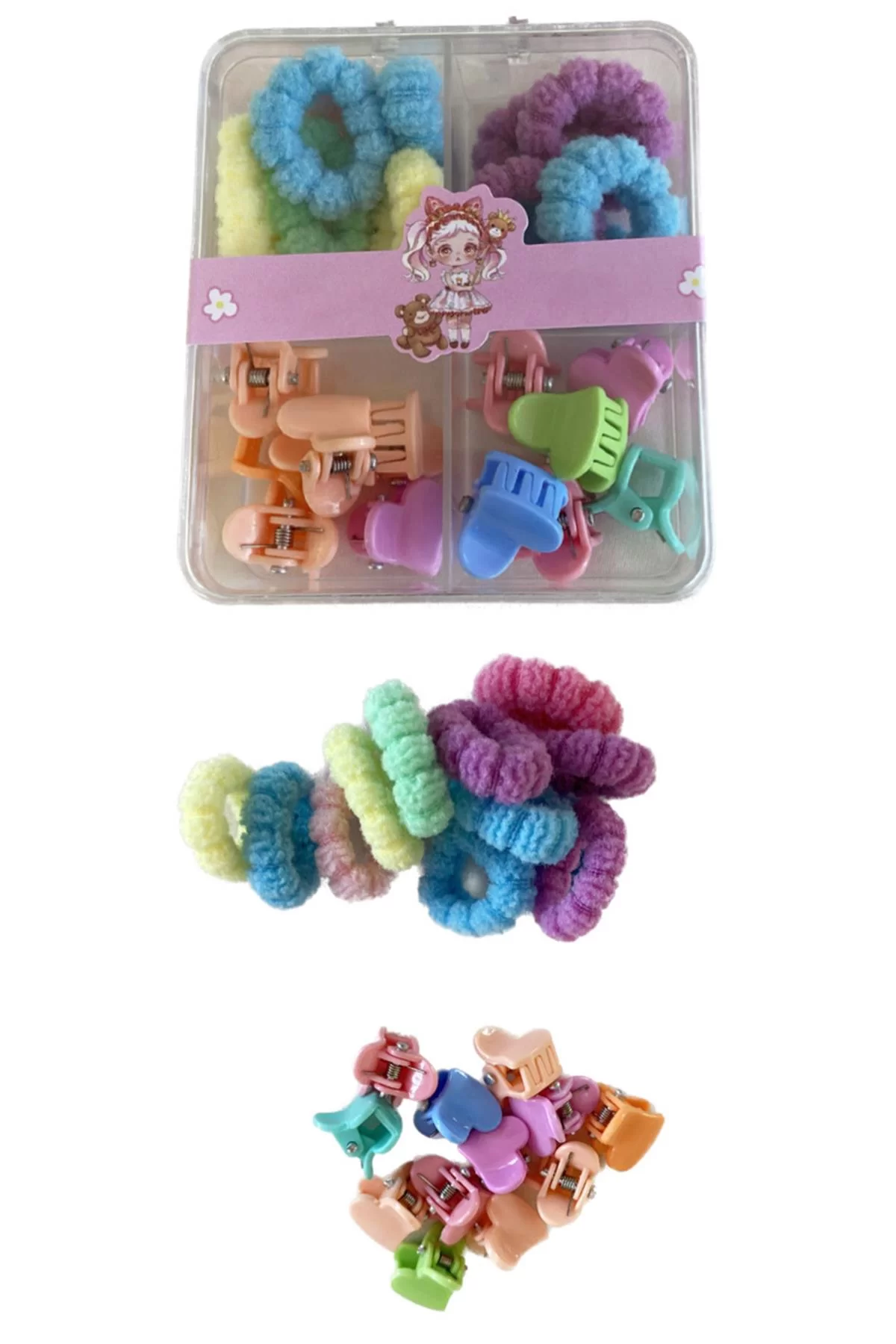 Karışık Renk Lastik Ve Yan Toka Kutu Set