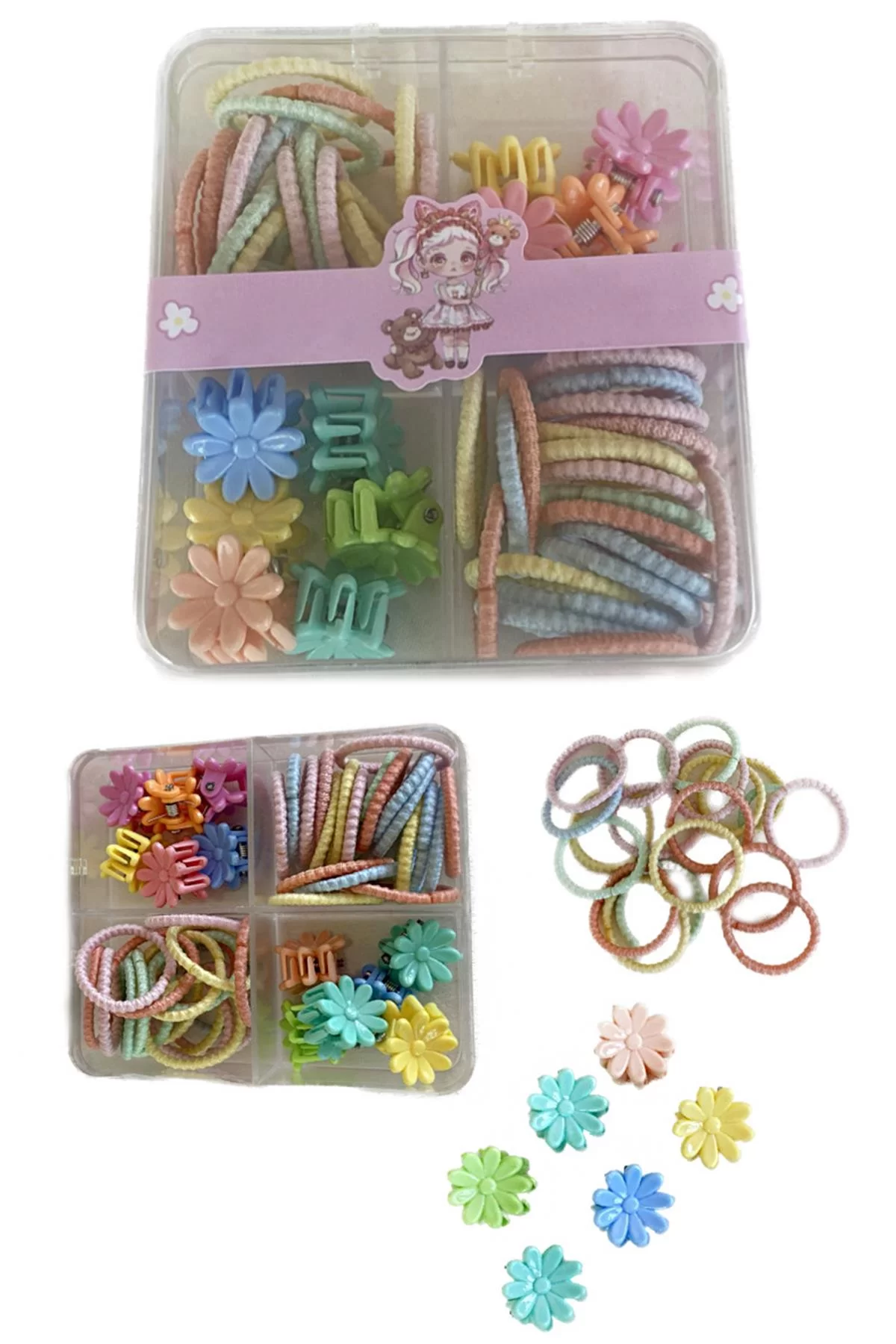 Karışık Renk Lastik Ve Yan Toka Kutu Set