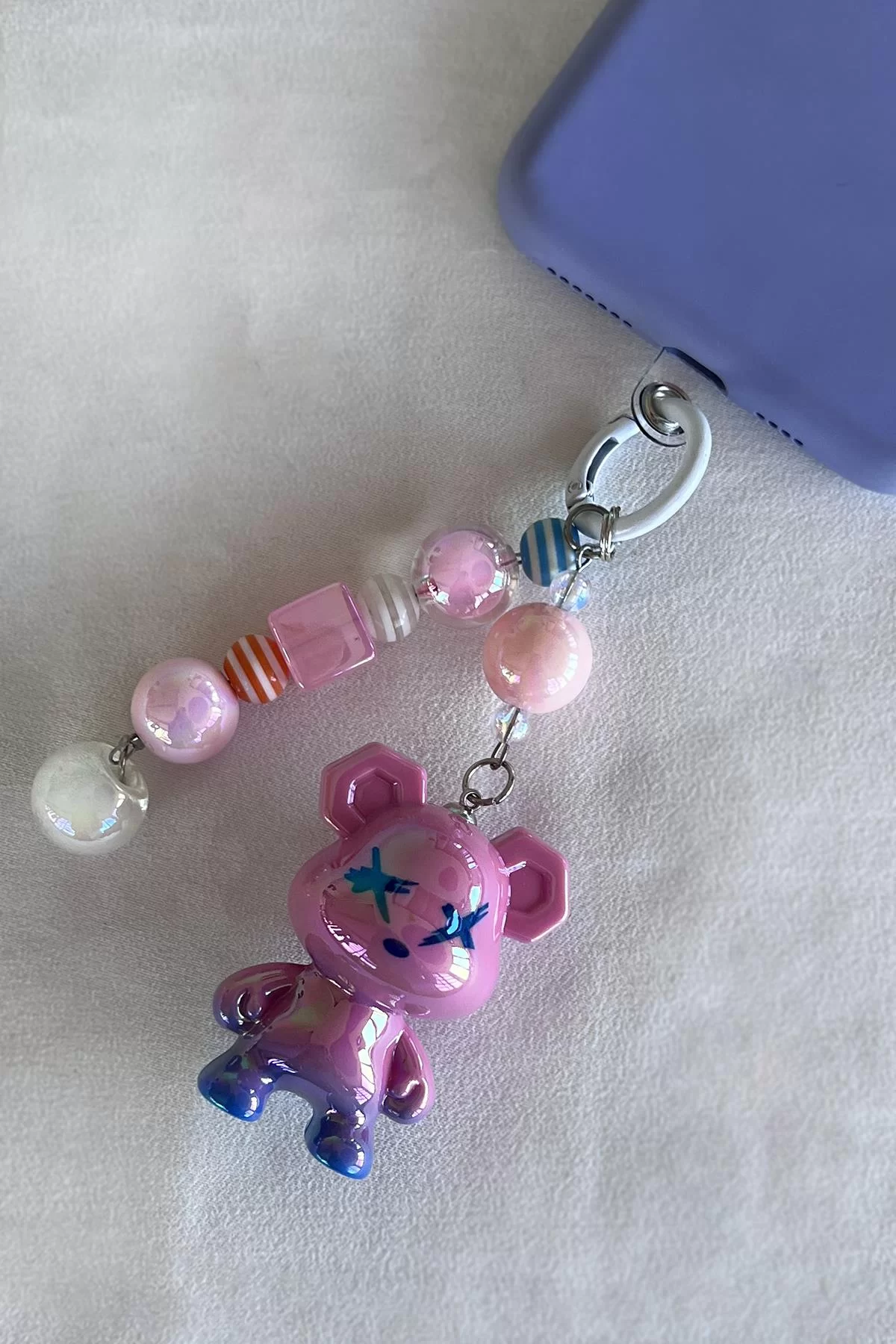 Koyu Pembe Renk Boncuklu Telefon Aksesuarı
