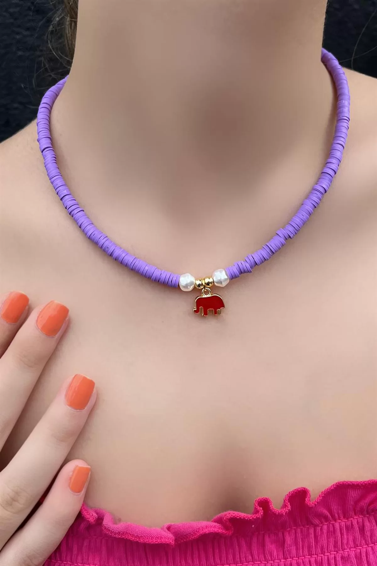 Mor Renk Karışık Figürlü Fimo Kolye