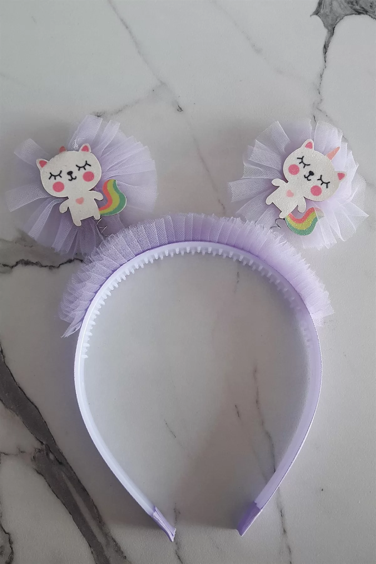 Mor Renk Kedi Figürlü Tüllü Taç