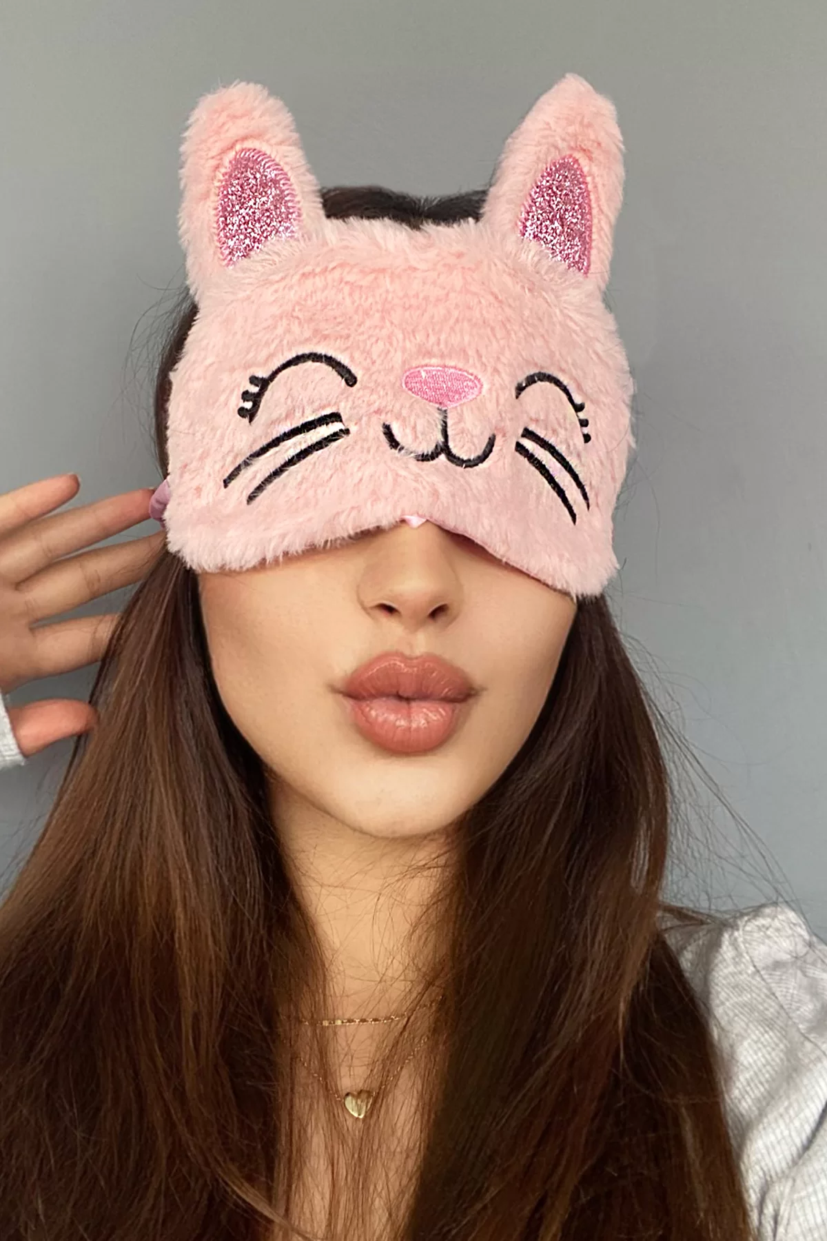 Pudra Pembe Renk Kedi Figürlü Uyku Bandı