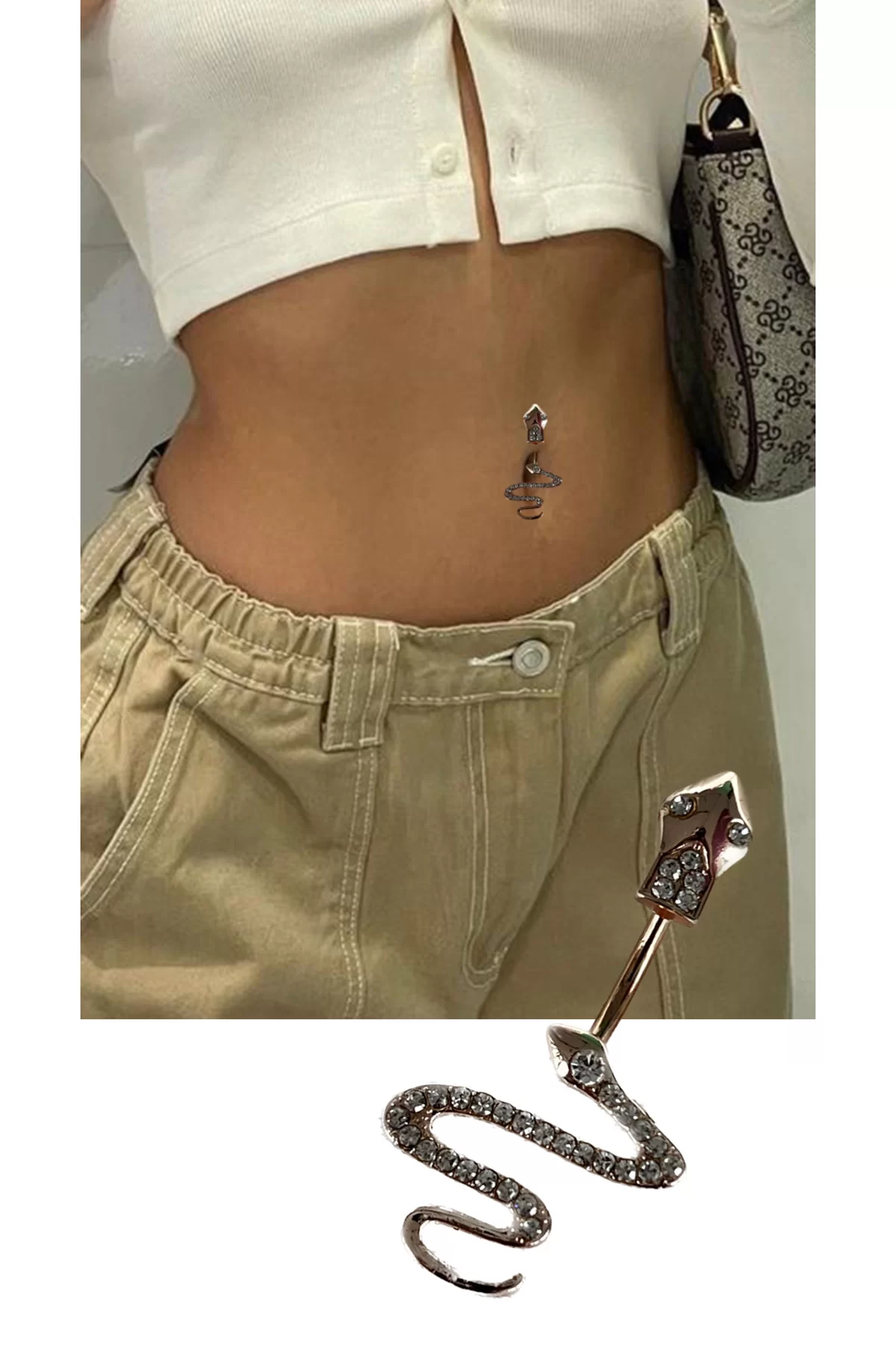 Rose Renk Yılan Figürlü Cerrahi Çelik Göbek Piercing