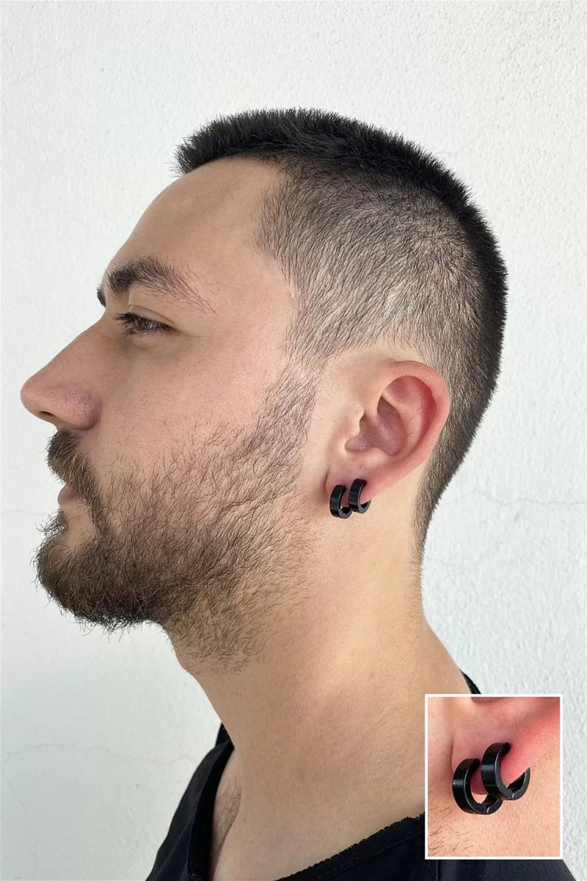Siyah Renk Sıkıştırmalı Unisex Halka Küpe (Çift)