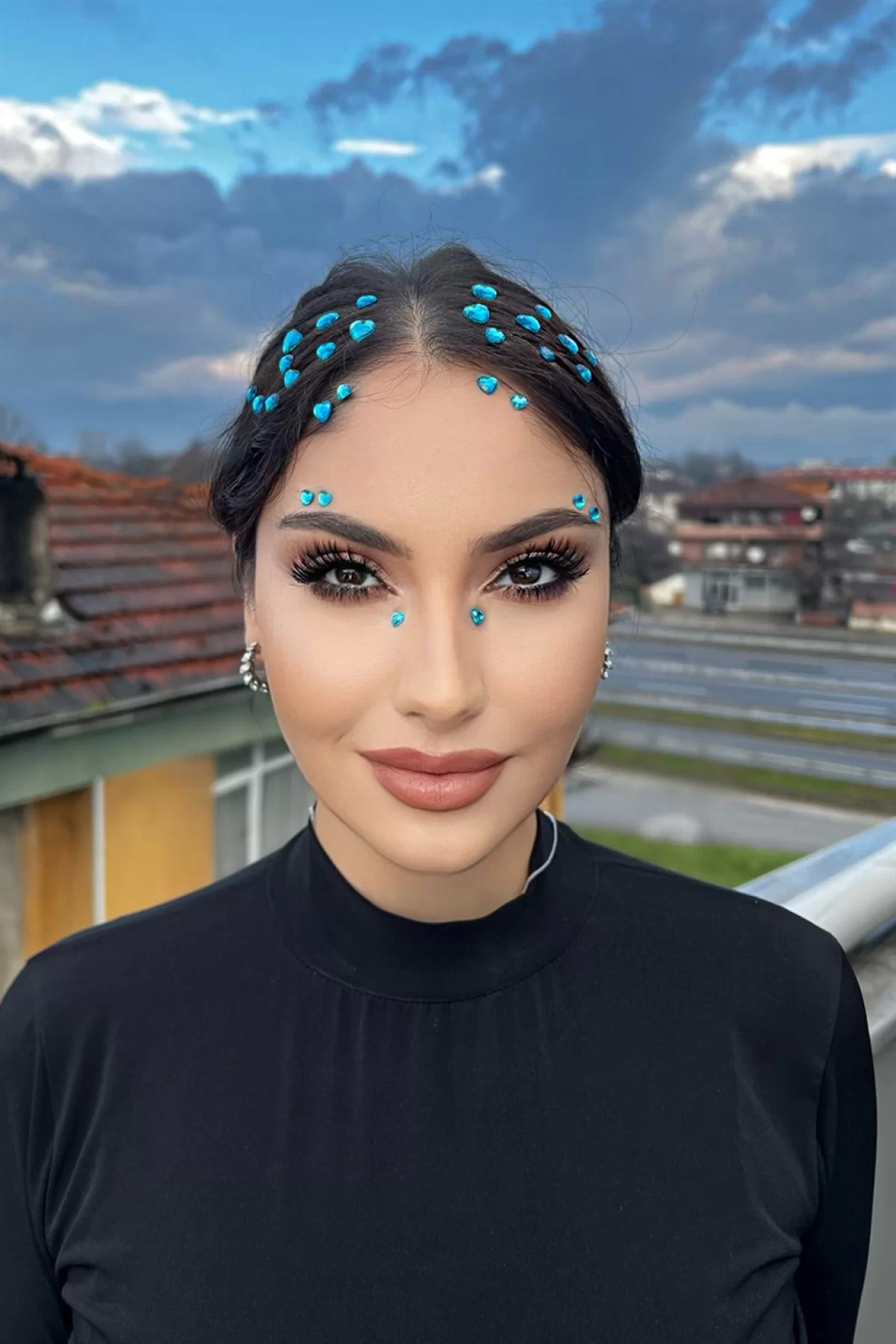 Vücut ,Saç Ve Yüz Taşı/ Mavi Renk Kalp Figürlü Sticker
