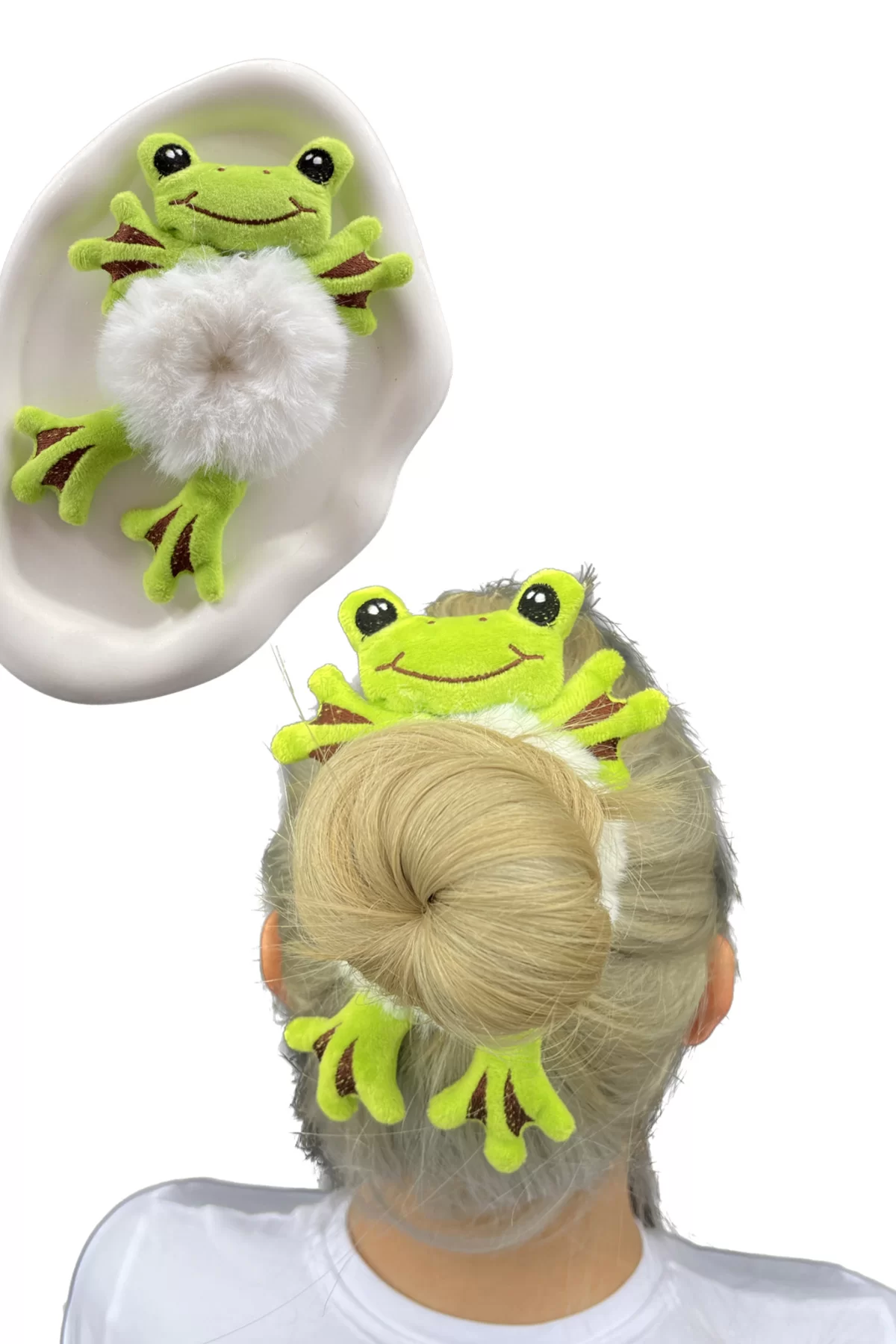 Yeşil Renk Peluş Detaylı Kurbağa Figürlü Simit Toka