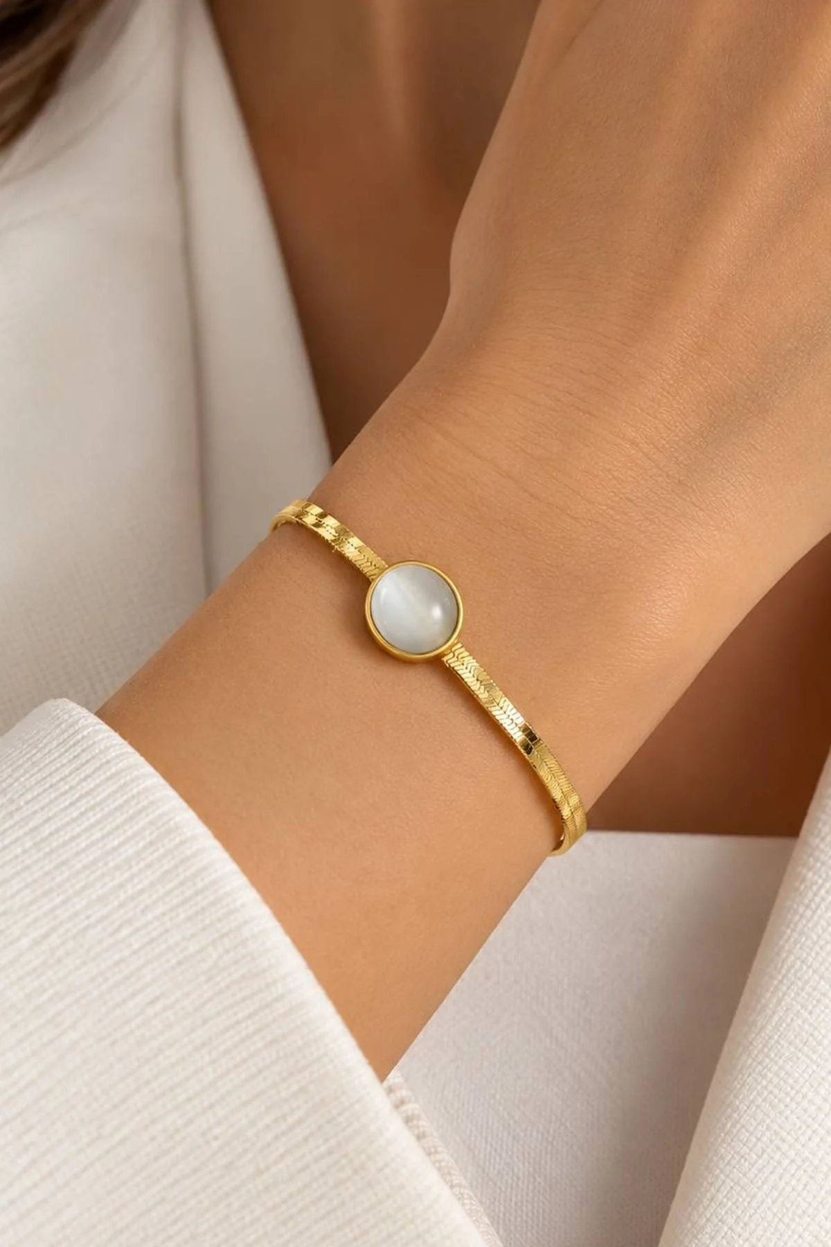Altın Renk Taşlı Çelik Bileklik