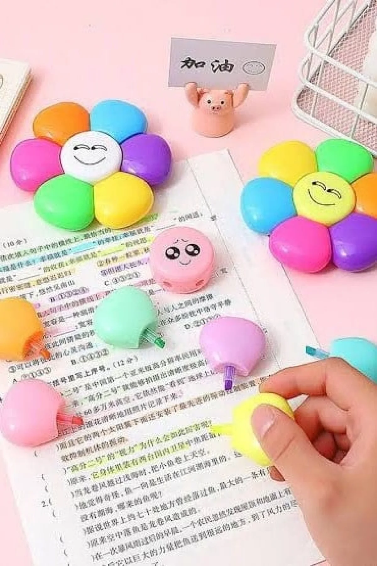 Çiçek Figürlü 6lı Fosforlu Kalem Set