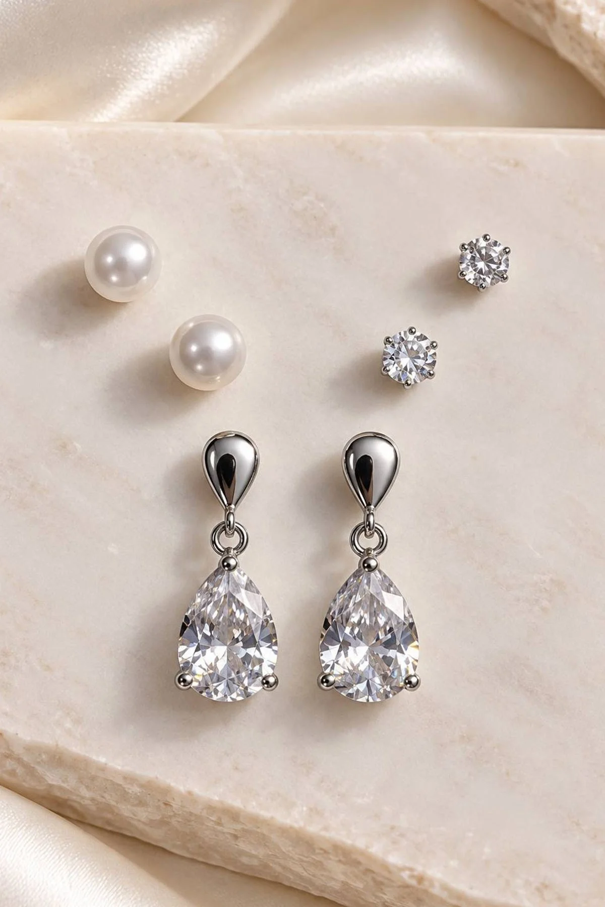 Gümüş Renk 6lı Taşlı Küpe Set