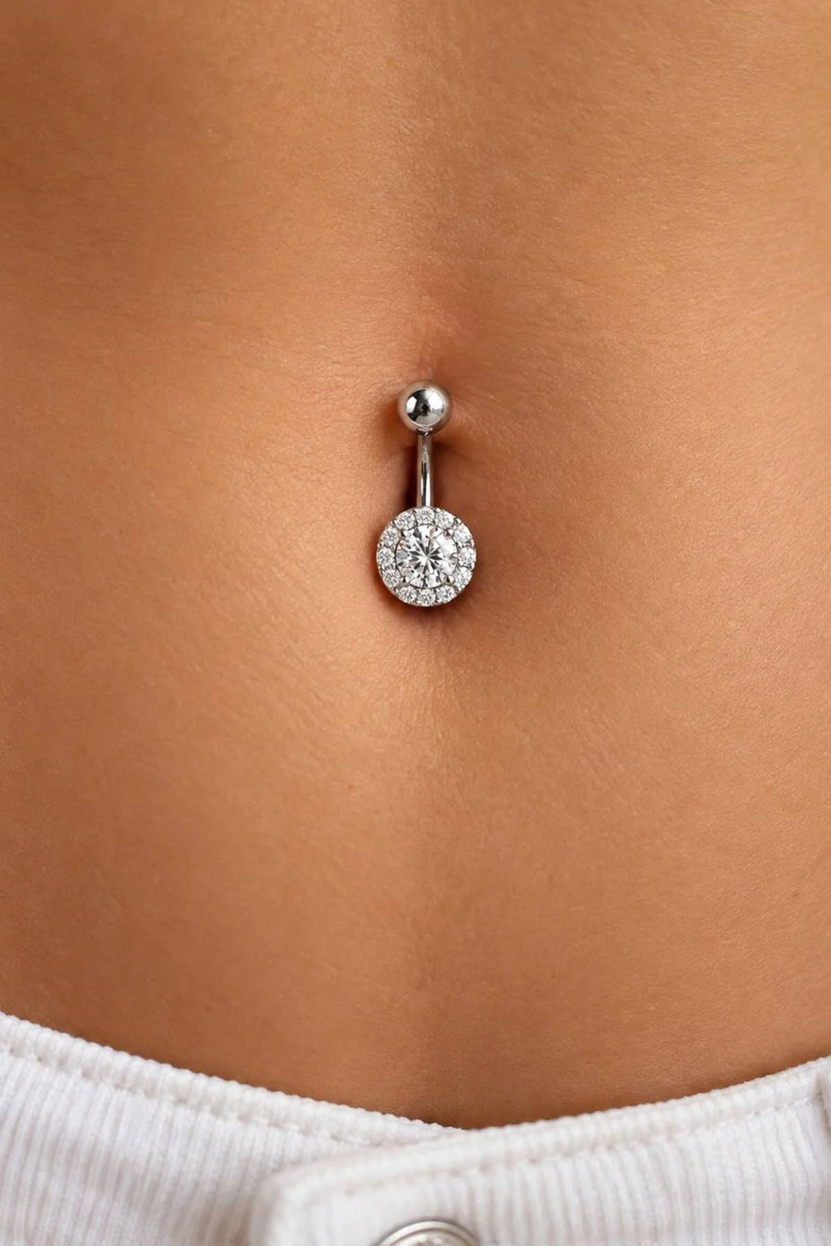 Gümüş Renk Taşlı Cerrahi Çelik Göbek Piercing