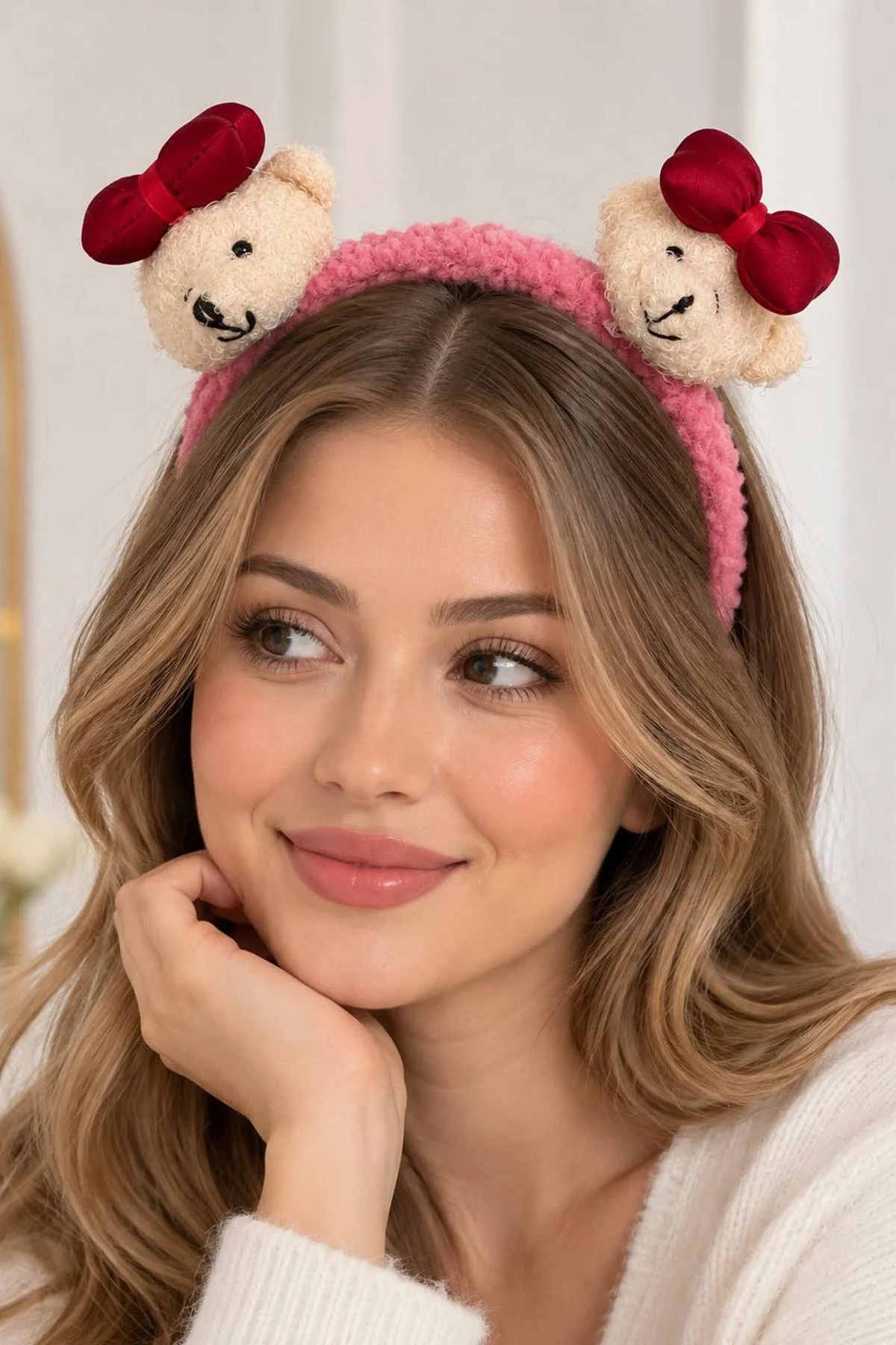 Pembe  Renk Ayıcık Figürlü Peluş Taç