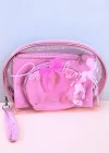 Açık Pembe Renk 3lü Şeffaf Makyaj Çantası