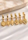 Altın  Renk 6lı Karışık Figürlü Çelik Küpe Set