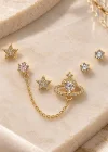 Altın Renk 6lı Taşlı Küpe Set