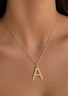 Altın Renk A Harfli Taşlı Tx Kolye