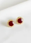 Altın Renk Bordo Mineli Küpe (Çift)