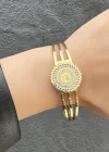 Altın Renk Çeyrek Figürlü Çelik Kelepçe Bileklik