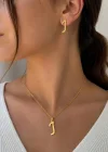 Altın Renk I Harfli Çelik Kolye/Küpe Set