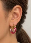 Altın Renk Pembe Mineli Küpe (Çift)