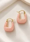 Altın Renk Pembe Mineli Küpe (Çift)