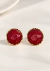 Bordo Renk Taş Detaylı Küpe (Çift)
