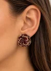 Bordo Renk Çiçek Figürlü Küpe (Çift)
