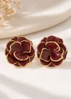 Bordo Renk Çiçek Figürlü Küpe (Çift)