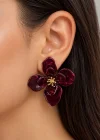 Bordo Renk Mineli Çiçek Figürlü Küpe (Çift)