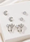 Gümüş Renk 6lı Taşlı Küpe Set