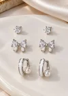 Gümüş Renk 6lı Taşlı Küpe Set