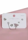 Gümüş Renk 6lı Taşlı Küpe Set