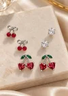 Gümüş Renk 6lı Taşlı Küpe Set