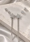 Gümüş Renk Yıldız Figürlü 6lı Taşlı Küpe Set