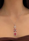 Gümüş Renk Kırmızı Mineli Çelik Kolye