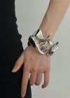 Gümüş Renk Mika Kelepçe Bileklik Ve Küpe Set