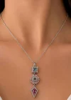 Gümüş Renk Pembe  Mineli  Çelik Kolye