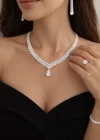 Gümüş Renk Taş Detaylı 4lü Abiye Set