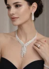Gümüş Renk Taş Detaylı 4lü Abiye Set