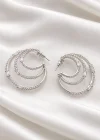 Gümüş Renk Taş Detaylı Halka Küpe (Çift)